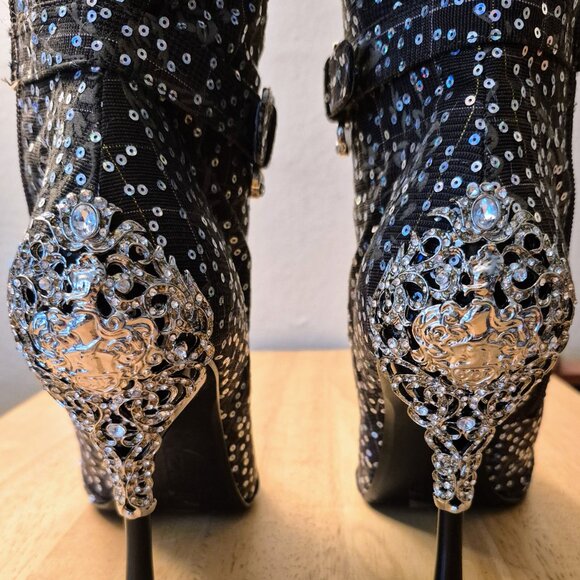 Unze London Crystal Embellished High-Heeled Boots, 10 (41EU) - Picture 6 of 6